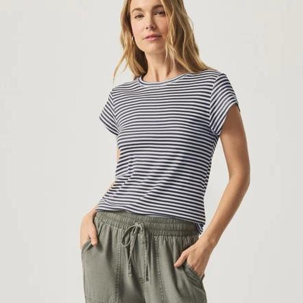 Splendid Blue and White Fitted Cap Sleeve Tee